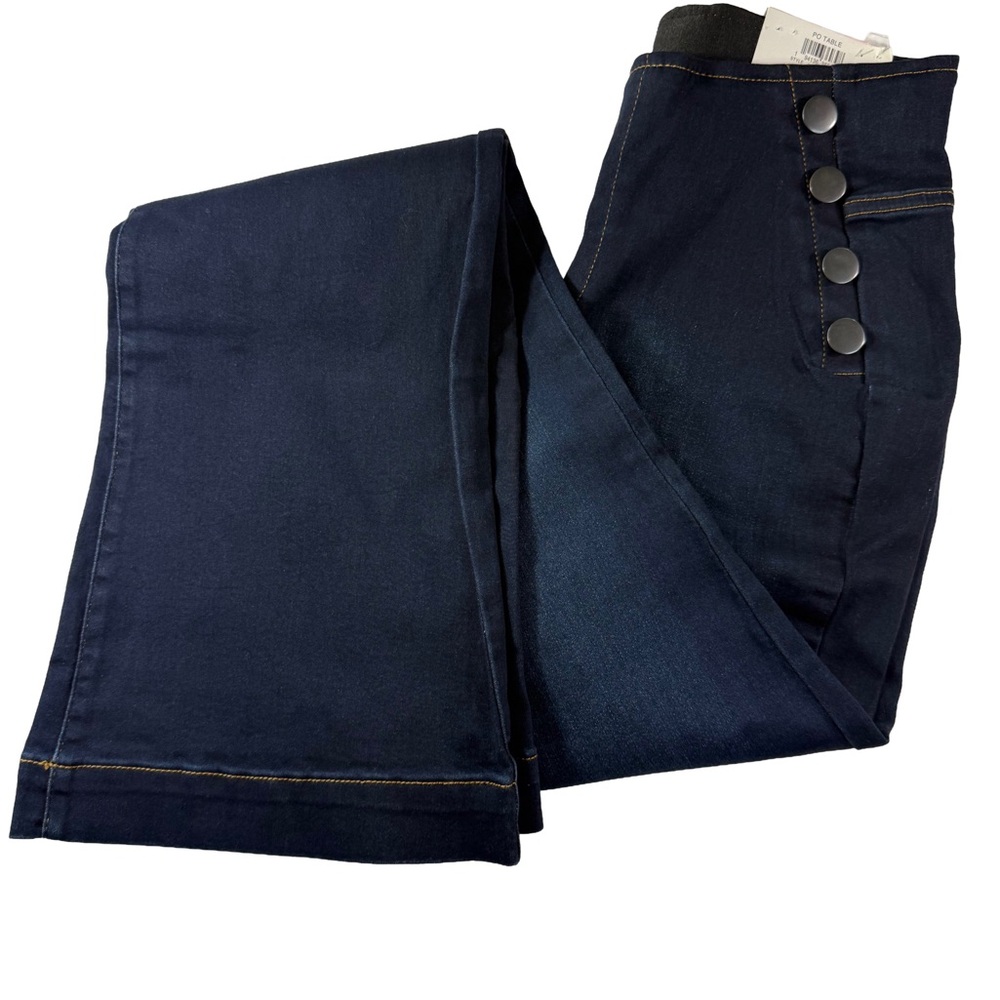 NEW INC Women's Sailor High-Rise Pull-On Flare-Leg Jeans, Dark Blue, Size 10